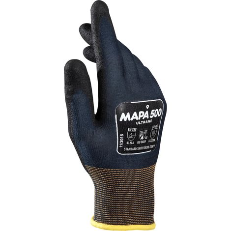 Gant de protection chimique en nitrile – Taille 9 – Résistant à l'huile et étanche – Grip + Proof pour préhension optimale – Mapa Professionnel