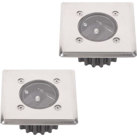 Lot de 2 spots solaires LED encastrables au sol – Carré 8,5 x 8,5 cm – Acier inoxydable – IP44 – Autonomie 8h (1/5)