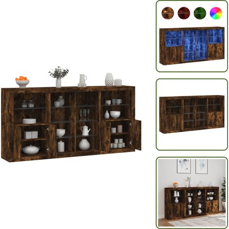Credenza con ante - vidaXL Credenza con Luci LED Rovere Fumo 202x37x100 cm - Credenza da corridoio