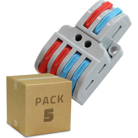 Pack 5 Conectores Rápidos 2 Entradas 4 Salidas SPL-42 para Cable Eléctrico de 0.08-4mm² Gris