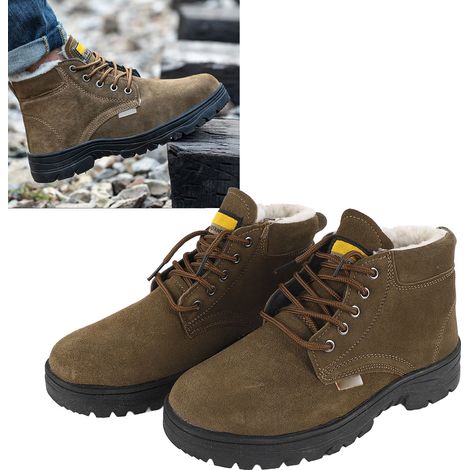 Chaussures de sécurité pour hommes, anti-écrasement et anti-perforation, chaussures de travail montantes épaisses doublées en polaire pour l'hiver (1/5)