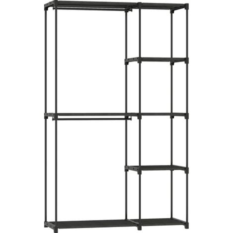 Stoffschrank Kleiderschrank mit Kleiderstange, Ablagen, für Schlafzimmer, Ankleidezimmer, 111 x 43 x 185 cm, Schwarz