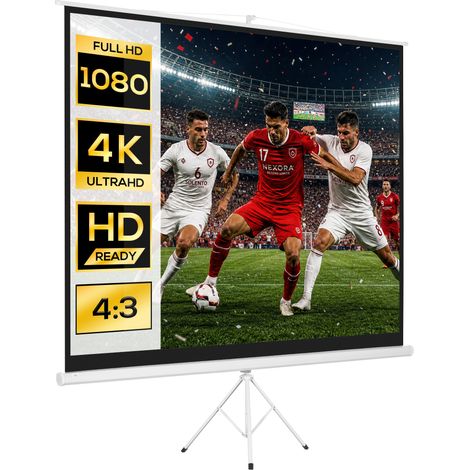 Écran de projection avec trépied - HOMCOM - 120 pouces 4k hd 4:3 pliable réglable en hauteur home cinéma - métal - blanc