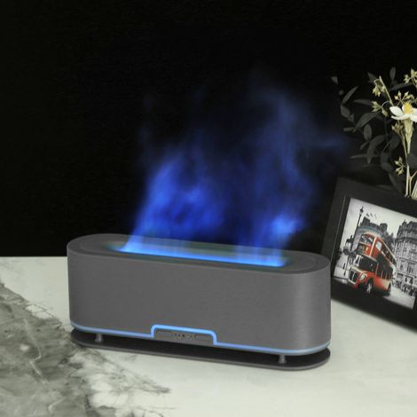 Flammenluftbefeuchter, simulierte Flamme, Schlafzimmer, Zuhause, Büro, 7-farbiges Umgebungslicht, Aromadiffusor, 100-240 V, grau-schwarz, europäischer Standard. (1/5)