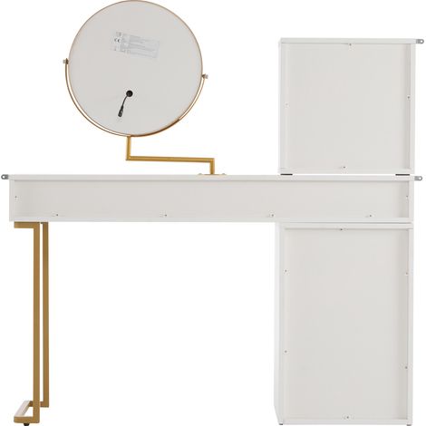 Tocador con espejo LED, encimera de vidrio templado, blanco, 120 x 45 x 115 cm, HOMVRA (1/5)