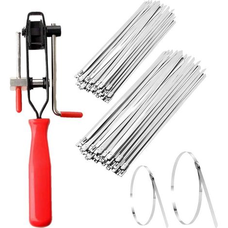 200 Pièces Attaches Câbles en Acier Inoxydable Autobloquantes Robustes, Attache Câbles en Métal, Collier de Serrage en Acier ( 200/300 mm, avec Pistolet à Attache)