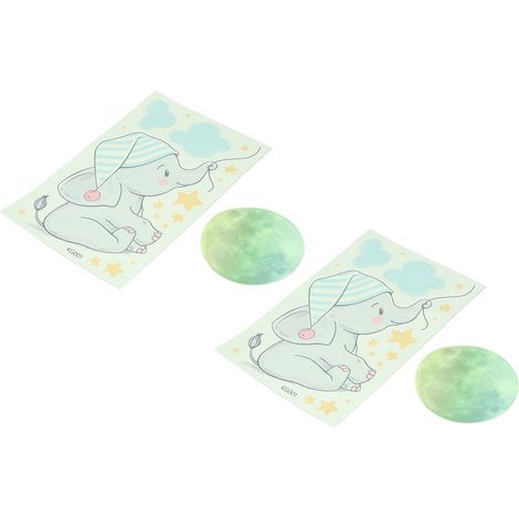 Set mit 2 phosphoreszierenden Wandaufklebern, Mond, Sterne, Elefant, für die Schlafzimmerdekoration, selbstklebend KG001-C (1/5)