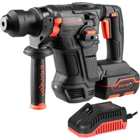Dnipro-M Marteau Perforateur SDS Plus 20V Brushless avec Batterie 4Ah et Chargeur, 4J, Ø26 mm Béton Armé, Anti-Vibration, Protection Anti-Rebond, DHR-203 BCX (1/5)