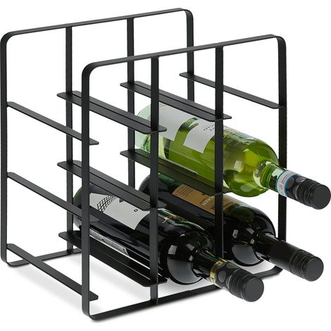 casier à Bouteilles en métal, 9 Bouteilles, Support vin, 30,5 x 27,5 x 20 cm, pour Cuisine et Salon, Noir (1/5)