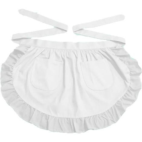 Delantal de cintura simple Cocina Restaurante 100% algodón Delantal medio con bolsillos para niñas y mujeres (Blanco) (1/5)