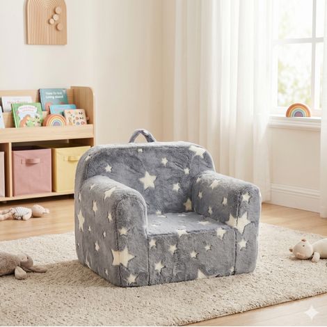 Sillón infantil 64 x 49 x 49 cm de tela gris, ligero para salón y dormitorio, FloraGrace (1/5)