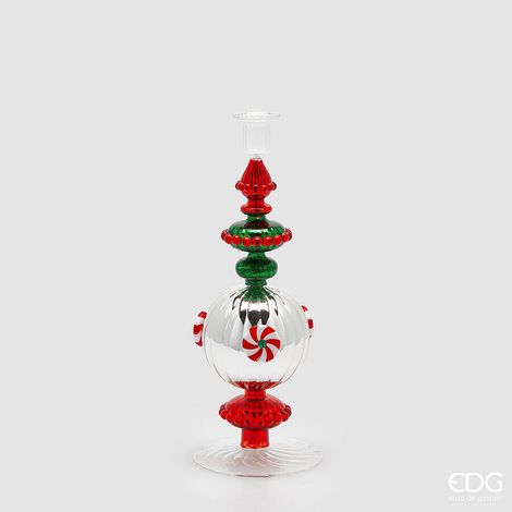 EDG Enzo De Gasperi Portacandela Candy di Natale  H 33 Cm Green Red