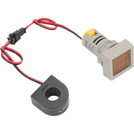 Combiné 2-en-1 Voyant LED jaune avec indicateur numérique mini afficheur voltmètre ampèremètre carré, lampe de signal pour tableau électrique. (1/5)