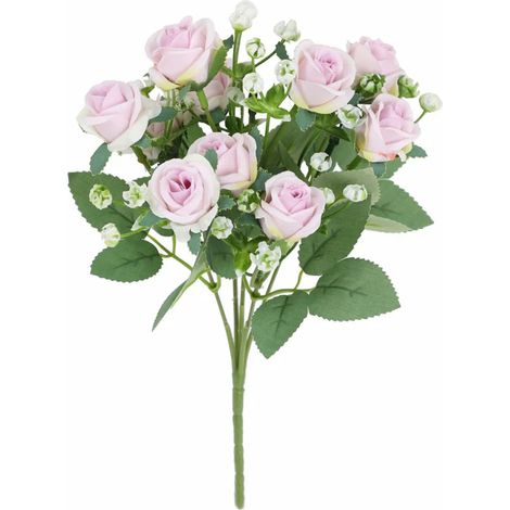 Bouquet de 2 roses violettes artificielles en soie, fleurs réalistes avec tiges et feuilles vertes, plante florale réutilisable pour décoration intérieure, mariage, fête. (1/5)