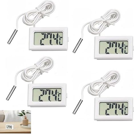 Waterproof External Digital Thermometer Probe, Reptile Thermometer Aquarium Mini Digital LCD Thermometers with 1 m Cable for Fridge Freezer Greenhouse Wine Cellar and Temperature Measurement (1/5)