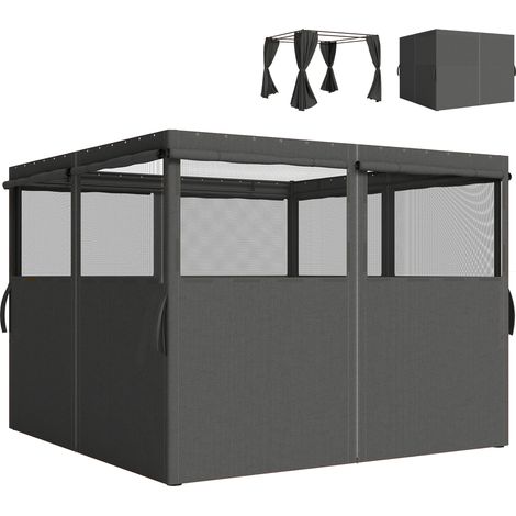 Gazebo Curtains, 4 Panels, 4 Panel Set, 300 x 0.1 x 198 cm, Dark Grey (1/5)