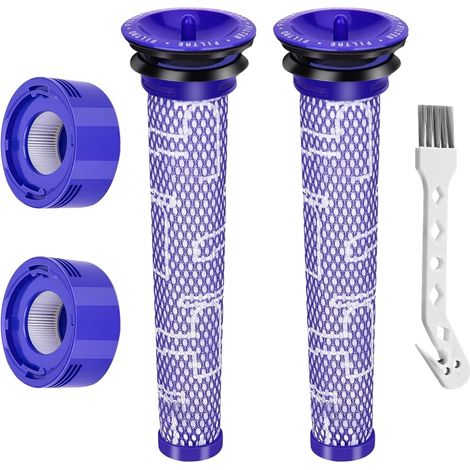 4 Stück V8 Filter für Dyson, Ersatzfilter Kit für Dyson V7 V8 Animal Absolute Motorhead Cordless Staubsauger with 2 HEPA-Nachfilter, 2 Vorfilter, 1 Bürste, Ersatzteile Zubehor 965661-01 & 96747801 (1/5)