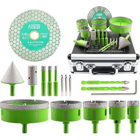 Fliesenbohrer Diamant Set 6-100mm Lochsäge Dreikantschaft GRÖSSE-2 (1/5)