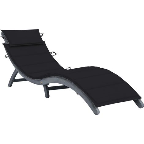 Chaise longue avec coussin avec coussin, Transat, Bain de soleil, Chaise de plage Gris Bois d'acacia solide ZSE9857 (1/5)