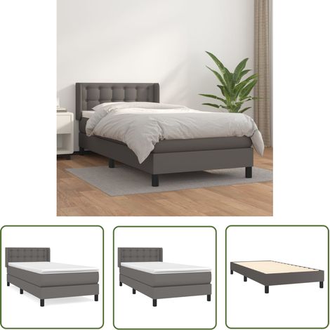 The Living Store Boxspringbett mit Matratze Grau 90x200 cm Kunstleder - Boxspringbett - Doppelbett - Bettrahmen - Kunstlederbett - Modernes Bett (1/5)