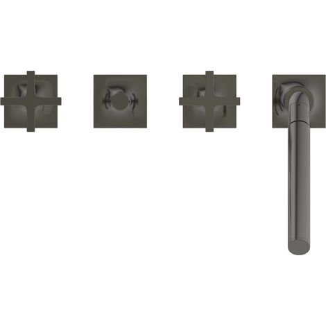 Ideal Standard Grifo de baño de 4 orificios para borde de bañera Joy Neo con teleducha de varilla Manijas de cruz Magnetic Grey, BD166A5 (1/2)