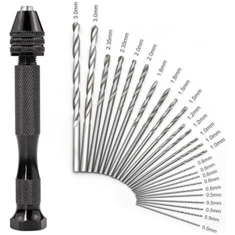 Kit de Mini Perceuse à Main de Precision avec 25 Pcs Forets Hélicoïdaux (0,5 à 3,0mm), Outils Rotatifs de Précision pour Métal, Bois, Travaux Manuels, Bijoux, Assemblage, Modélisme (1/5)