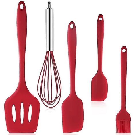 Rotes Silikon-Küchenhelfer-Set – 5-teilig zum Kochen, Backen und Mixen (1/4)