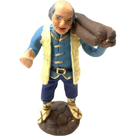 Pastore con legna statuetta in terracotta artigianale per presepe napoletano da h 10 cm