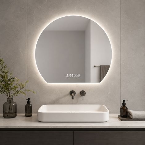 Miroir LED salle de bain 80 cm en verre argenté, anti-buée moderne pour salle de bain FloraGrace (1/5)