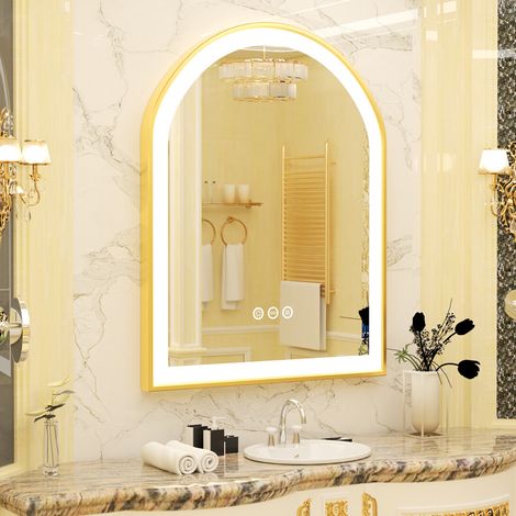 Luvodi – Miroir lumineux salle de bain 60x90 cm – Anti-buée avec cadre doré – Éclairage LED 6240lm – Interrupteur tactile et désembuage (1/5)