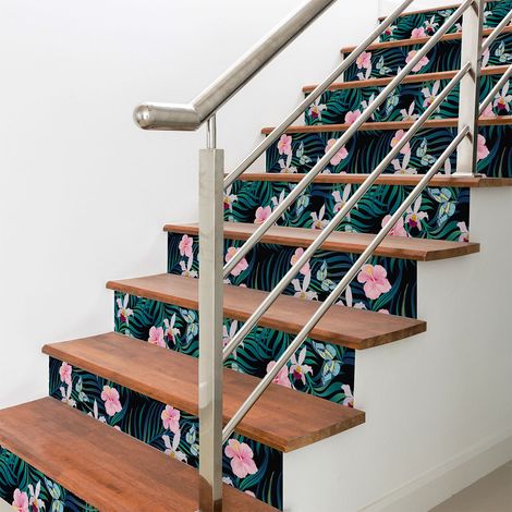 Stickers adhésifs escalier carrelages contremarche - TROPICAL ACHOCALLA - 2 bandes de 12.5x87.5cm (1/3)