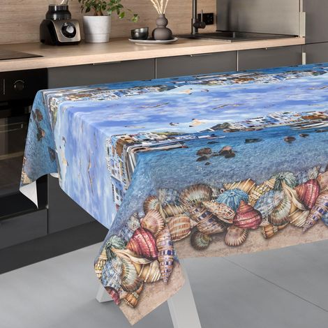 Nappe en Toile cirée Lavable, pour Table de Jardin, extérieur et intérieur, Bord coupé, Motif de pêcheur - 100 x 140 cm (1/5)