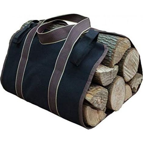 Brennholzsack aus Canvas, Brennholzsack mit großem Fassungsvermögen, Brennholzhalter für den Außenbereich, gewachster Holzholzhalter mit stabilen Griffen (Schwarz) (1/3)