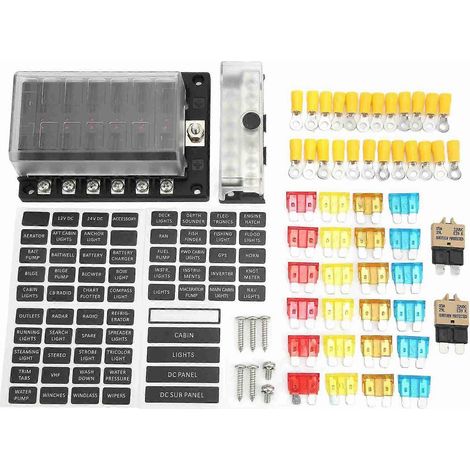 Boîte à fusibles à lames à 12 voies avec indicateur LED, 100 A, résistante à la chaleur, pour voitures, camping-cars, yachts, navires, 10–32 V