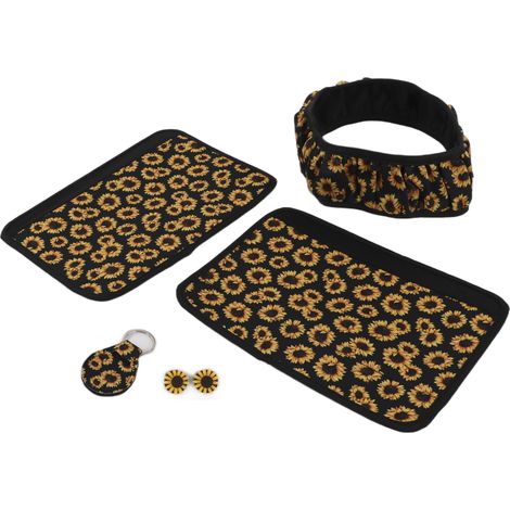 Lot de 4 accessoires auto tournesol : volant, ceinture, porte-clés, désodorisant – housse volant, épaule ceinture, décoration intérieure, kit cadeau. (1/5)
