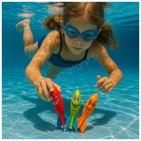 Set de 4 Torpilles Aquatiques Multicolore de Plongée Idéal pour la Piscine et Apprentissage Sous l'Eau