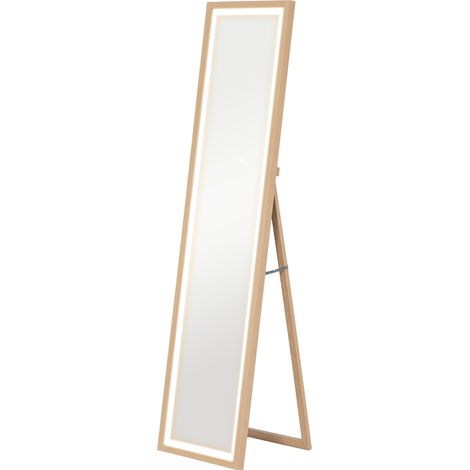 Grand miroir pleine longueur, miroir mural ou sur pied rectangulaire, 40 x 160 cm avec éclairage LED 3 couleurs, chêne (1/5)