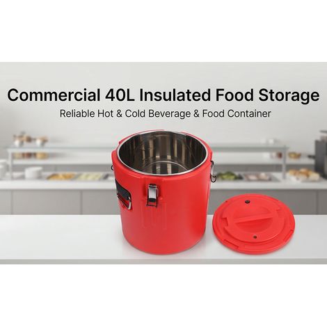 Conteneur isotherme commercial 40L en acier inoxydable, seau pour aliments chauds et froids, idéal pour restaurants, cafétérias et particuliers. (1/5)