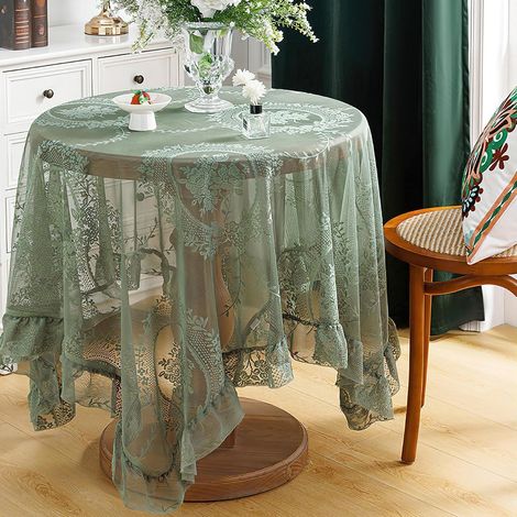 Nappe en dentelle avec volants, Vert, 140x240cm, Rectangulaire