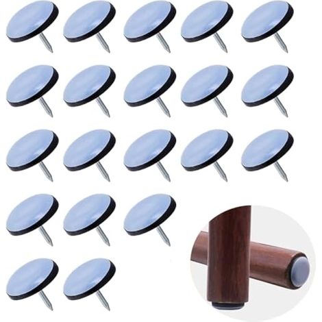 20 pièces patins en téflon pour meubles, 30mm protecteurs de sol pour pieds de chaise, glisse-meubles avec clou pour déplacement facile sur moquette parquet carrelage (bleu-gris)