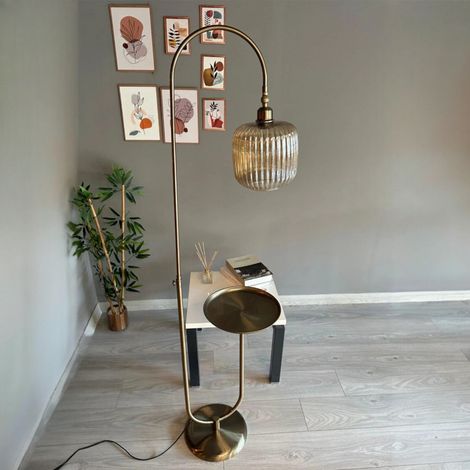 Lampadaire Arcus Verre, Moderne, Lampadaire pour Salon, Chambre à Coucher, Chambre d'enfant avec Douille E27, Largeur 37 cm, Abat-jour Réglable, Lampadaire avec Tablette et Variateur (1/4)