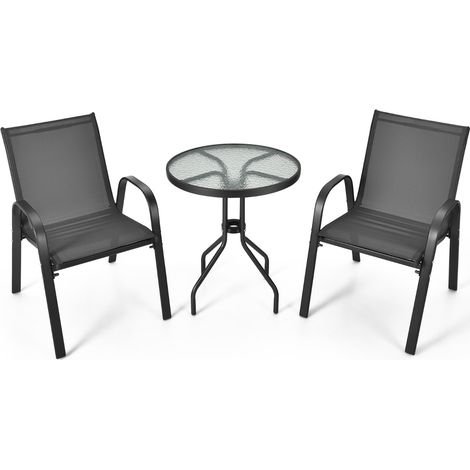 Set mobili 3 pezzi tessuto traspirante cortile conversazione patio tavolino grigio (1/5)