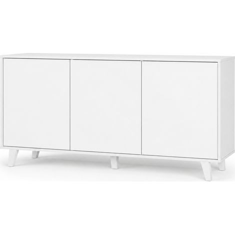 Credenza Per Zona Living Con 3 Ante Senza Maniglie Design Minimal Mobile Con Piedini Rialzati Per Soggiorno E Ingresso 154 X 72 X 40 Cm Bianco (1/5)