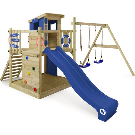Wickey Spielturm Klettergerüst Smart Camp mit Schaukel & Rutsche, Baumhaus mit Sandkasten, Kletterleiter & Spiel-Zubehör - blau (1/5)