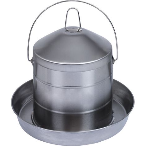 Abreuvoir pour volailles en acier inoxydable 8L – Remplissage par le dessous – Anse et anneau de portage – Pour ferme et étable – Gaun