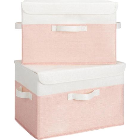 Aufbewahrungsboxen Stoff Deckel 2er Faltboxen Groß Weiß-rosa (1/5)