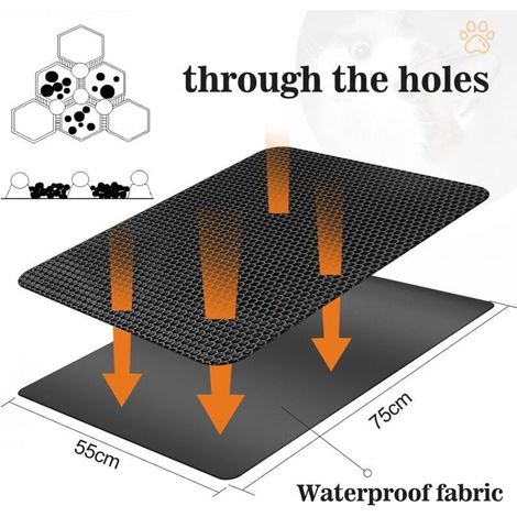 Tapis Litiere Chat pour Bac à Litière Chat et Toilette Chat, Katzenstreu Matte 75x55 cm, Imperméable Non Toxique Tapis de Litière pour Chat, Double Couche Tapis Chat Litiere (1/3)