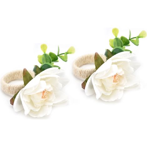 Rond de serviette avec boucle en corde de chanvre et motif floral pour hôtels et restaurants (style occidental), 6622 Blanc (1/5)