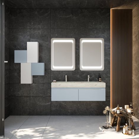 Armoire De Toilette Murale 120Cm Bleu Pastel Double Vasque Hpl - Diamante (1/5)