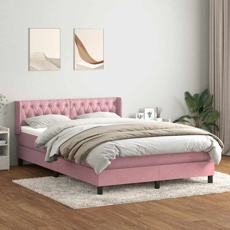 vidaXL Sommier à lattes de lit avec matelas rose 140x210 cm velours (1/5)